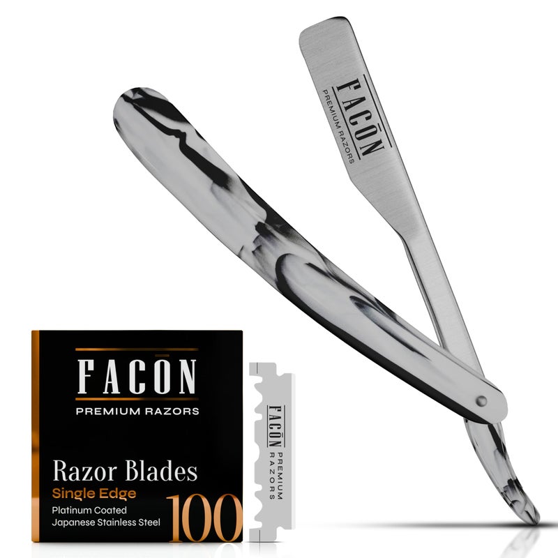 FACON FacÃ³n Straight Razors for Men - Professional Barber Straight Edge Razor Kit with 100 Blades, Classic Stainless Steel Barbero Shaver for a Smooth & Precise Shave, Premium Barber Razor for Men's Shaving - Image 1